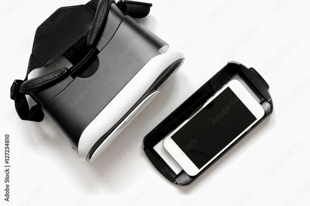 virtual reality glasses with smartphone on white background