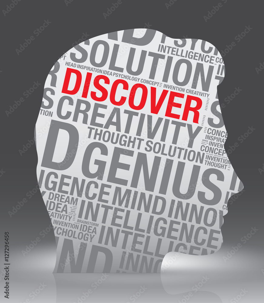 Discover head of man with word cloud vector concept