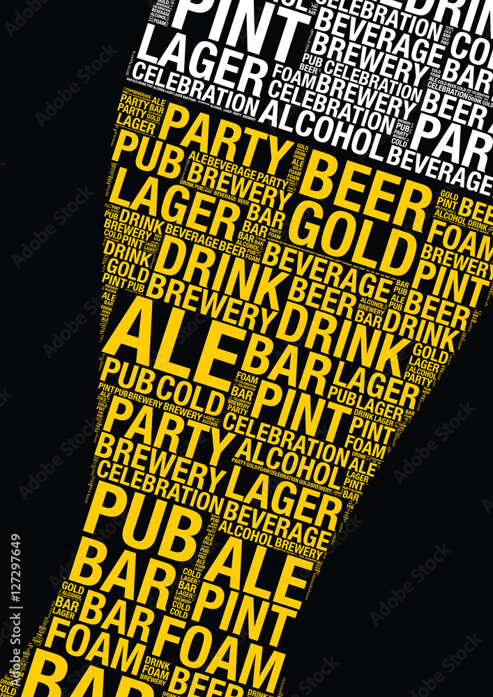 Glass of beer with word cloud design concept vector