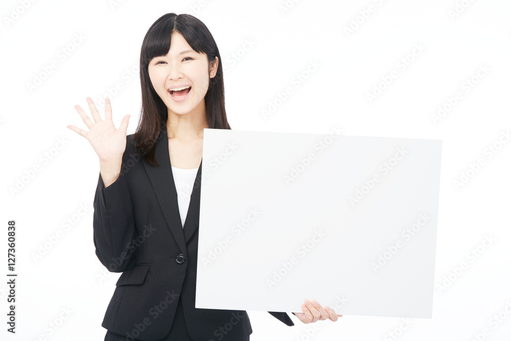 女性　ビジネス　メッセージボード　驚く