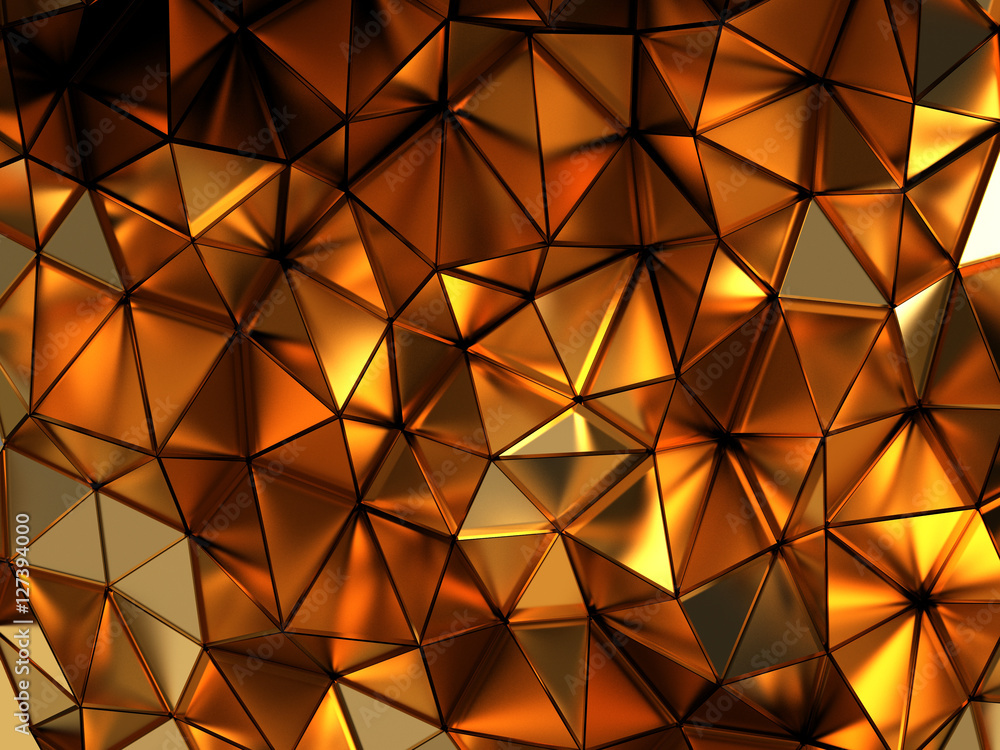 Abstract Gold Mesh polygon texture background ,3d rendering 