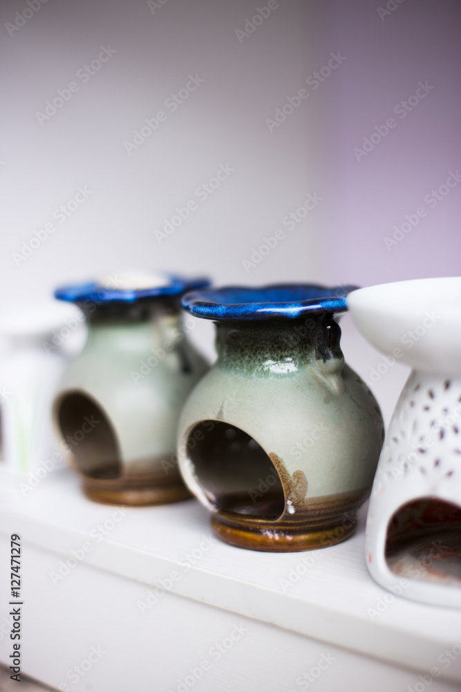 elegant ceramic ware in yoga room