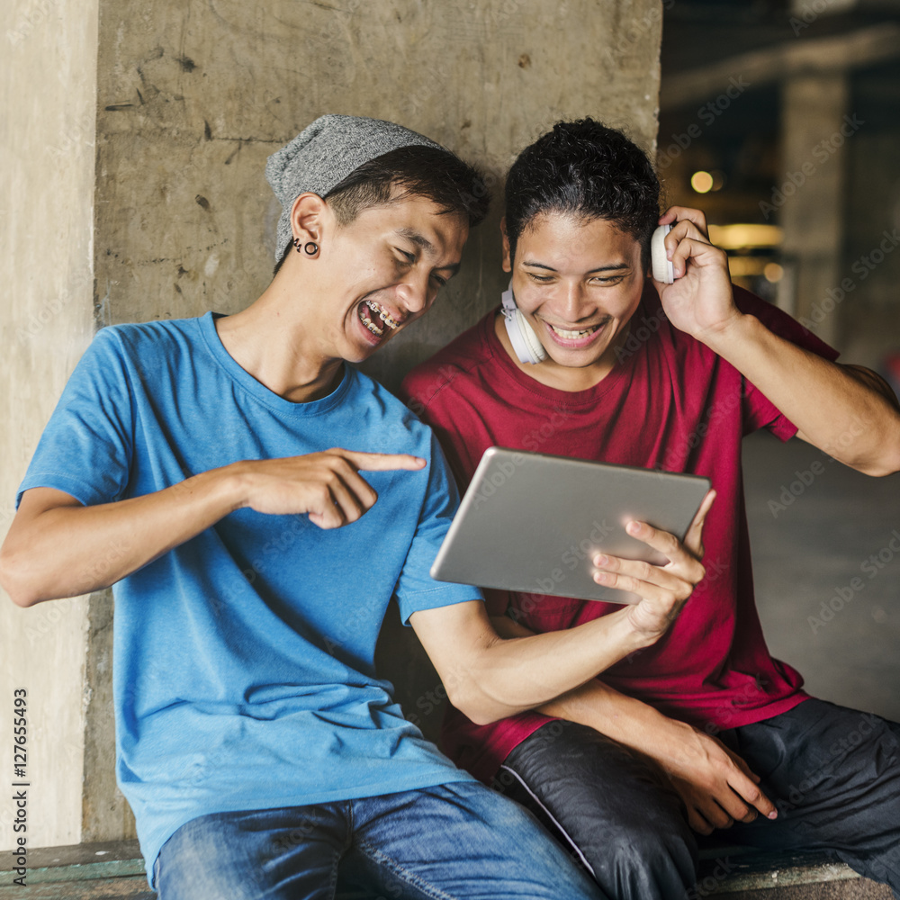 Teenager Sharing Streaming Lifestyle Listening Concept