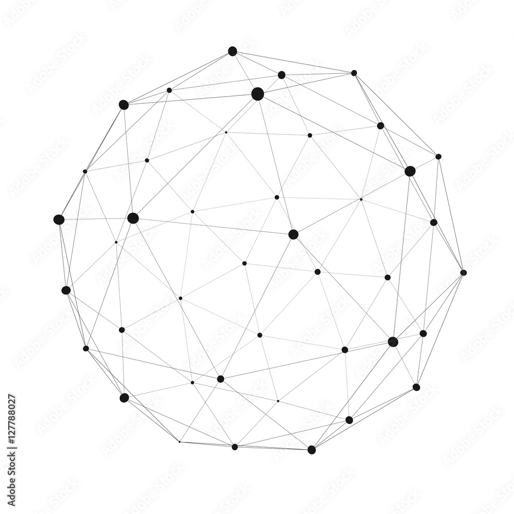 具有点和线的抽象连接web球体3D渲染