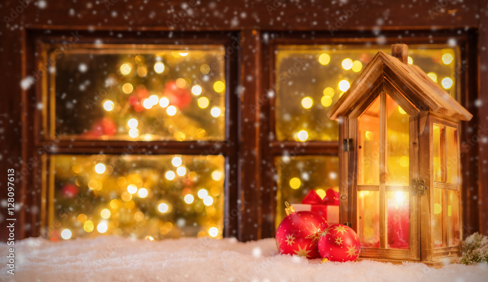 Atmospheric Christmas window sill with decoration