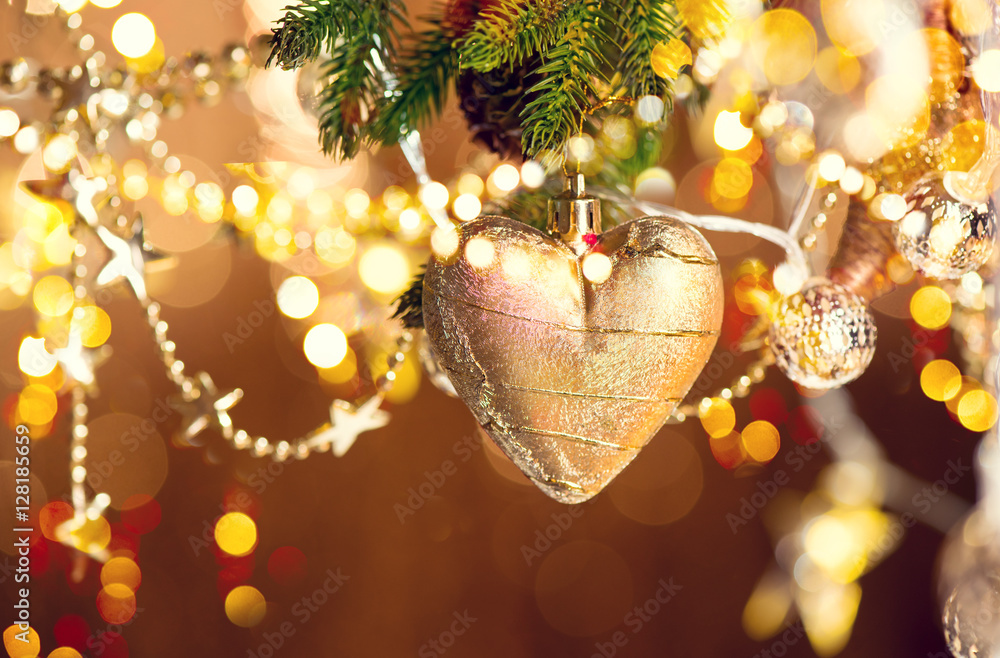 Christmas and New Year decoration. Abstract blurred bokeh holiday background