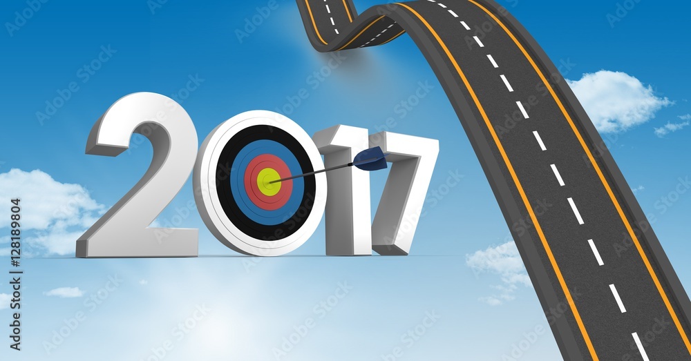 Darts target as 2017 against composite image of bumpy road in sk