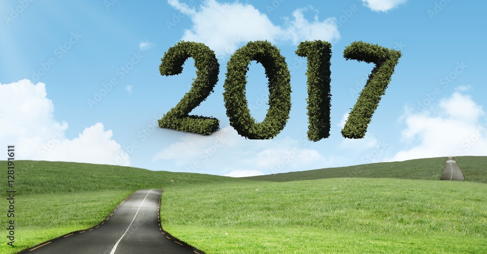 2017 in grass against a composite image 3D of road