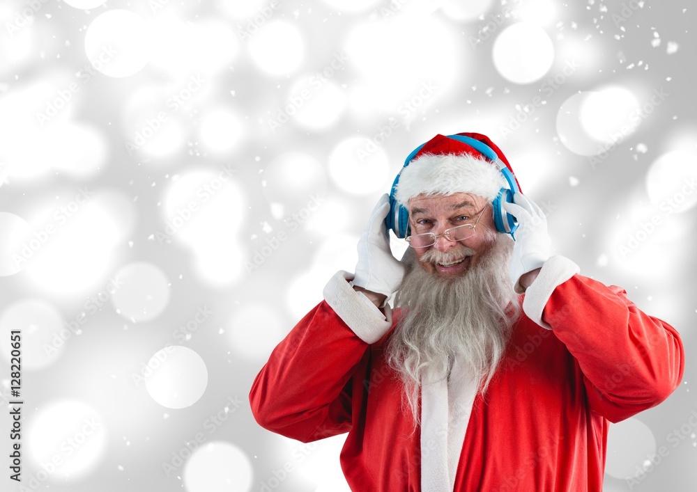 Santa listening music on headphones