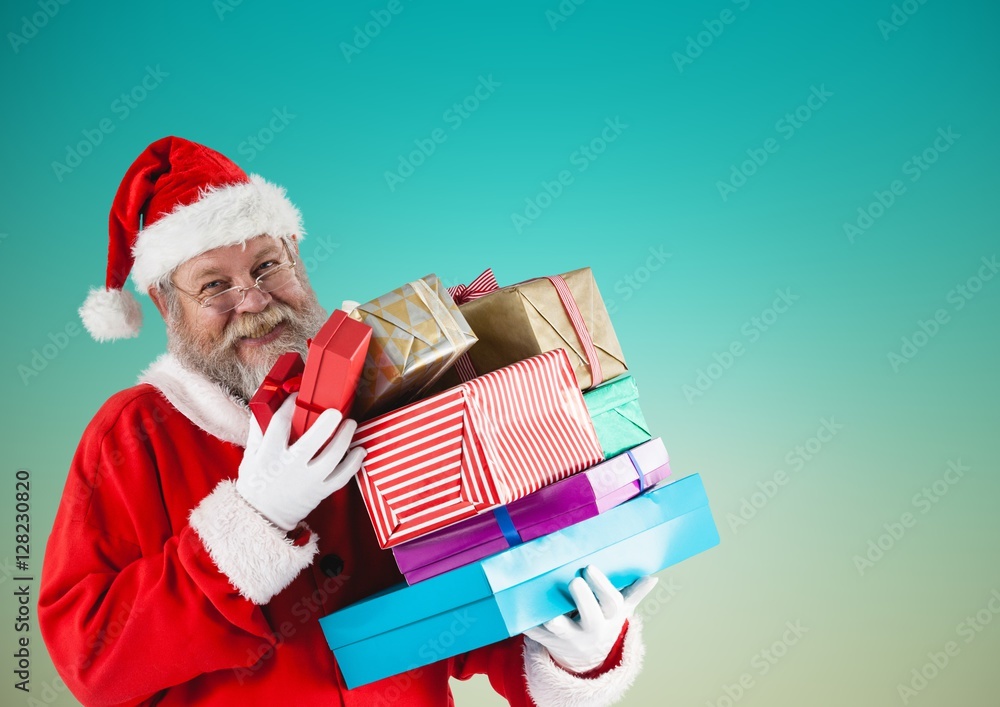 Santa claus holding gift boxes