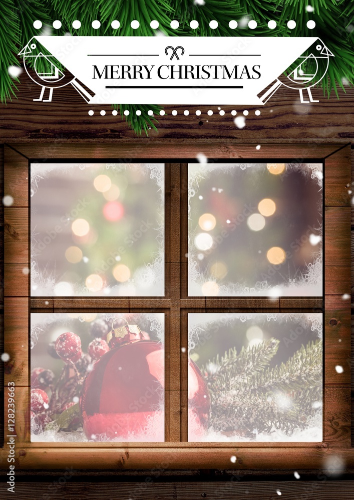 Composite image of merry christmas greeting over a window