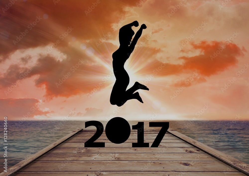 跳过2017年新年标志的女性剪影