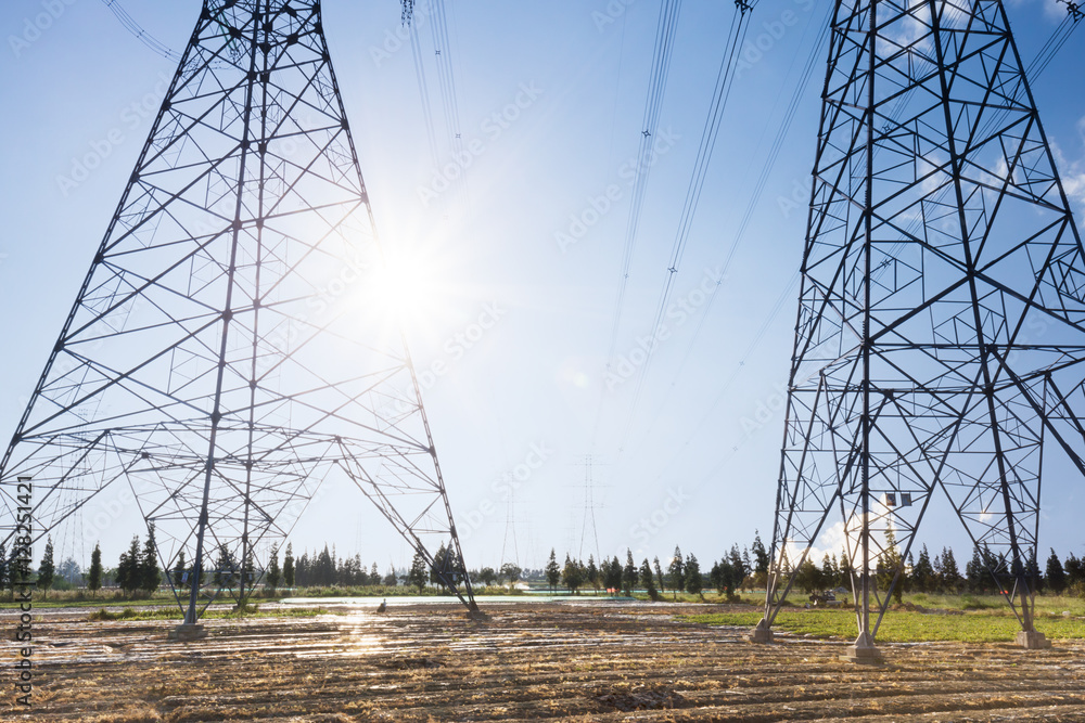 power pylons in field