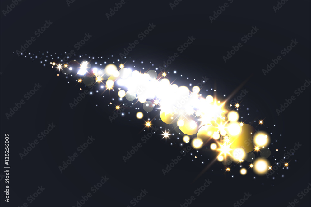 Glow effect stars with sparkles. Twinkling christmas background with glitter lights.