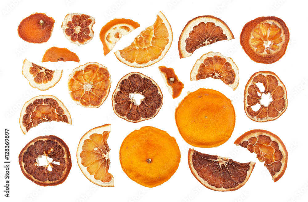 Dried oranges slices isolated on white background