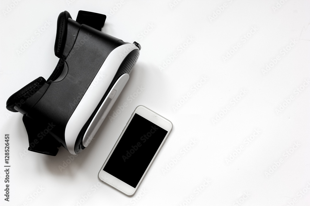 virtual reality glasses with smartphone on white background