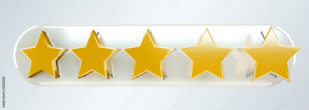 Five digital gold ranking stars 3D rendering