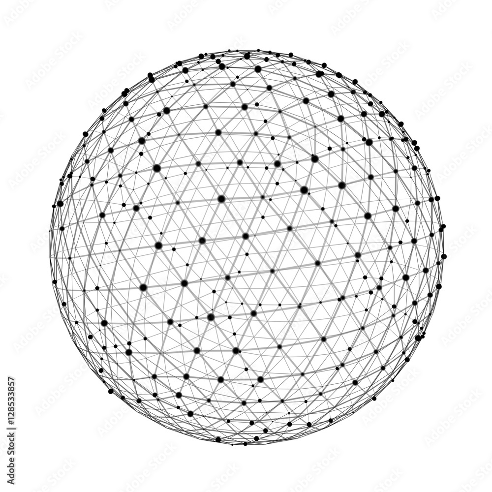 Abstract connection web sphere with spot and lines 3D rendering