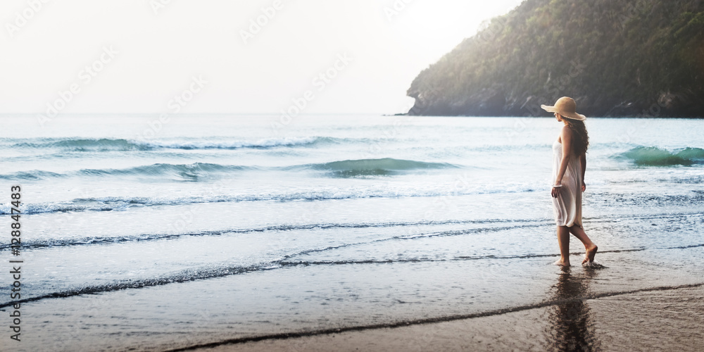 Female Explore Beach Break Peace Leisure Sea Concept