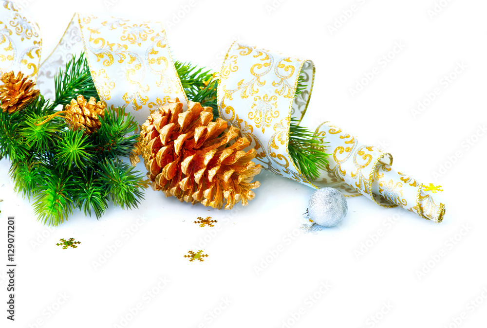 Christmas and New Year holiday decorations isolated on white background