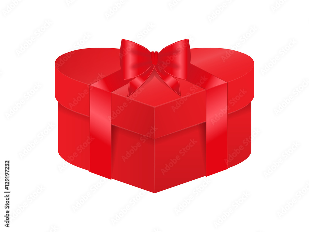 red gift box in heart shape on white background