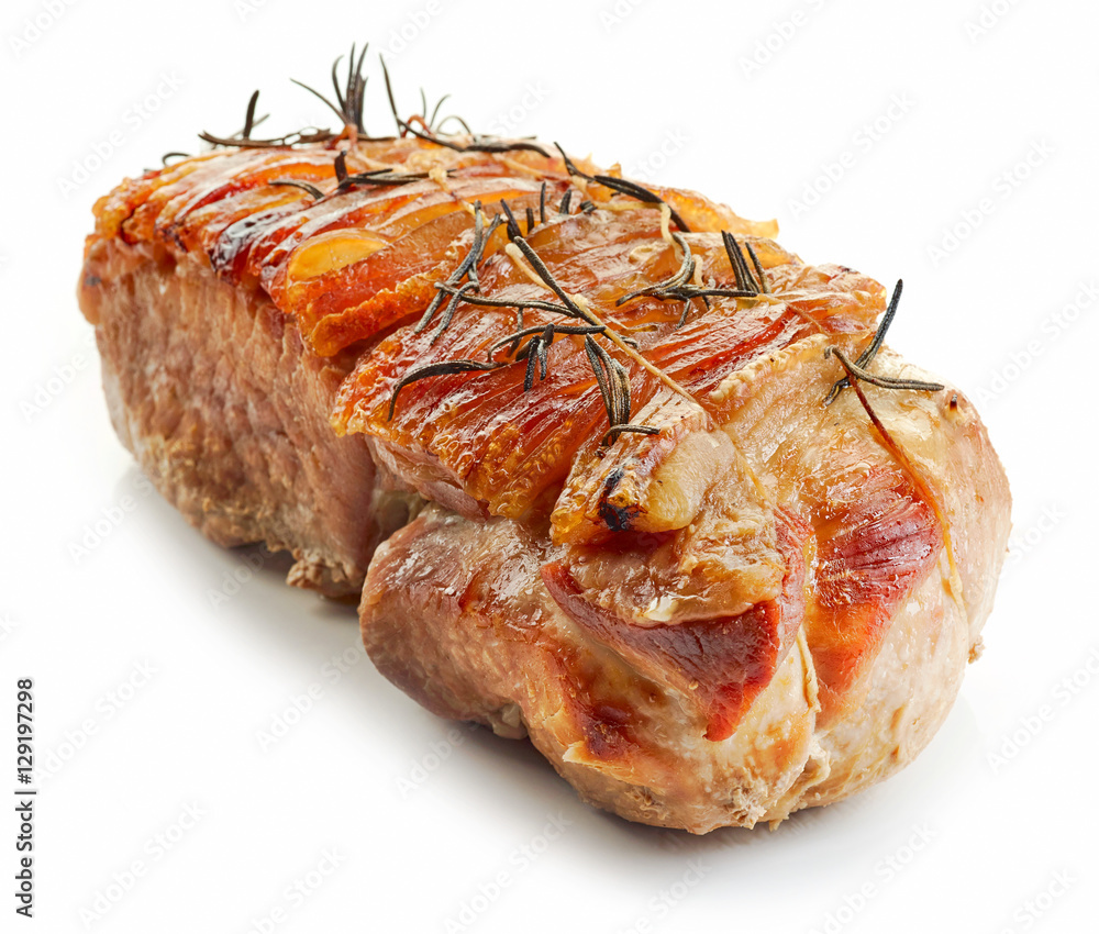 roasted pork on white background