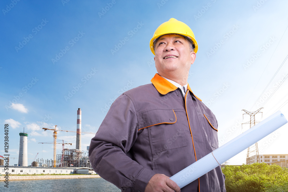 old asian man engineer with power plant