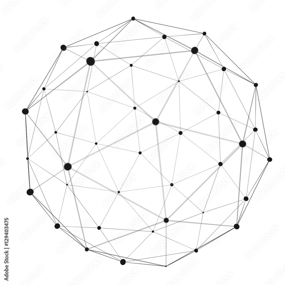 具有点和线的抽象连接web球体3D渲染