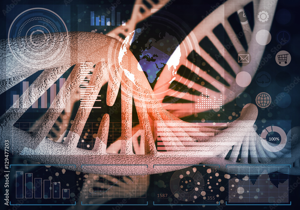 DNA molecules background, 3D rendering