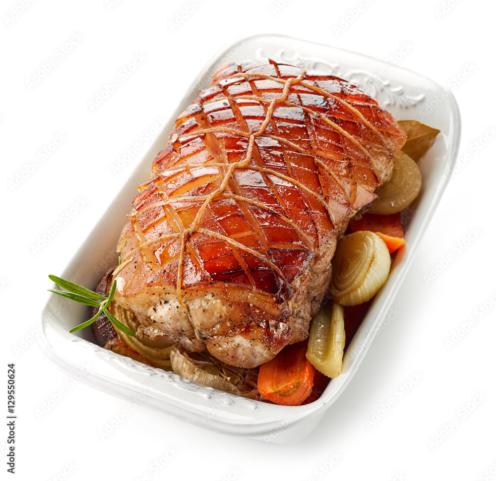 roasted pork on white background