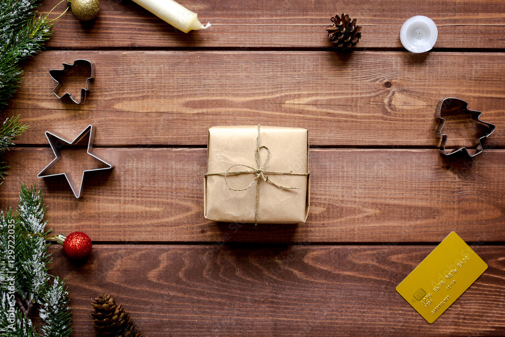 Online shopping for new year on wooden table top view