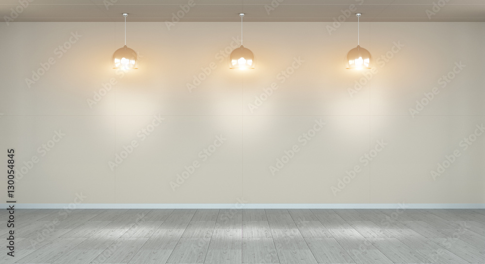 Empty wall in museum with lights 3D rendering