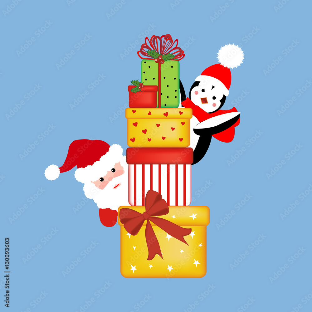 Santa and penguin with presents