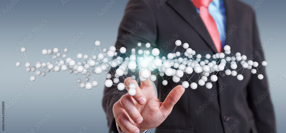 Businessman touching abstract connection interface 3D rendering