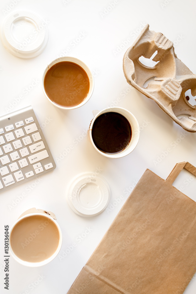 coffee break at white background top view