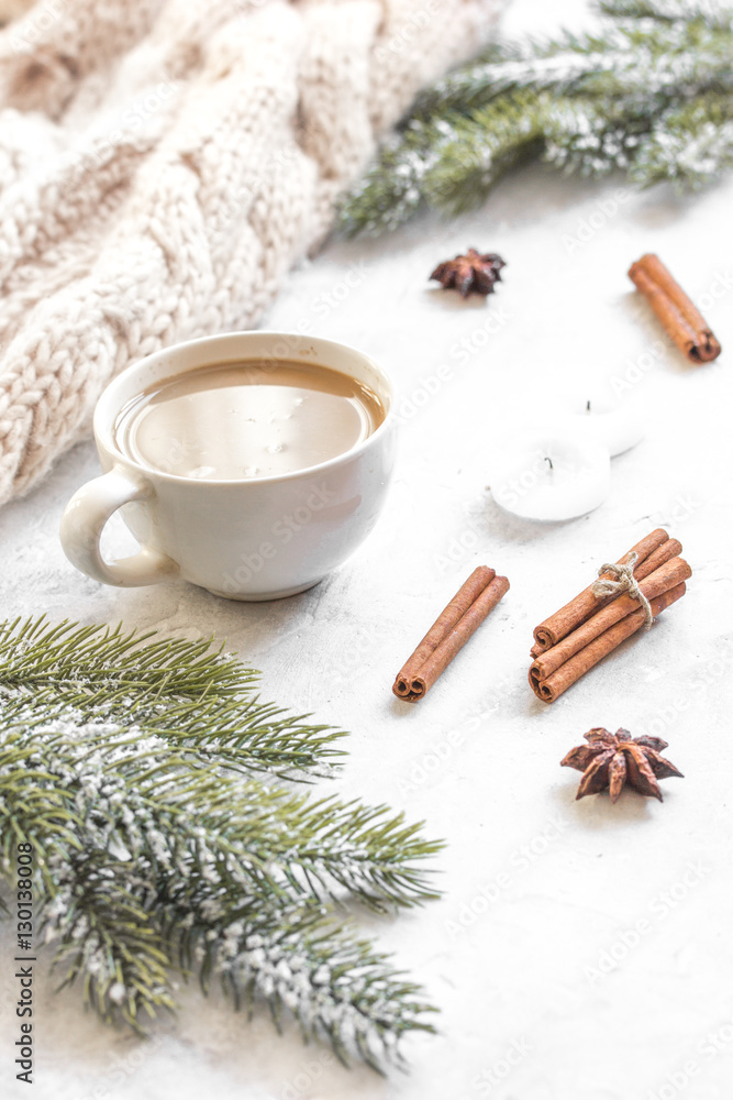 Christmas evening with cup of cocoa white background