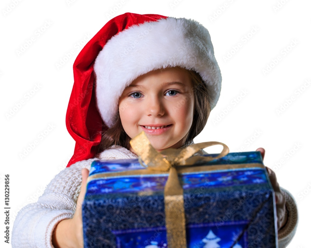 Child giving a christmas present.