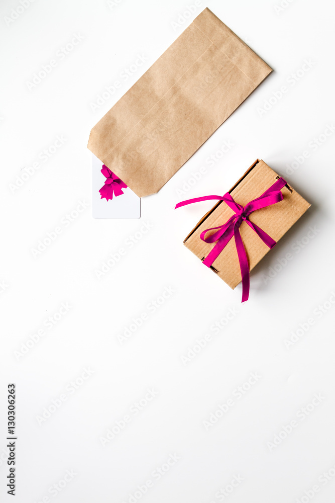 concept of gift cards on white background top view