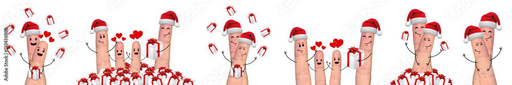 Happy finger family celebrating christmas