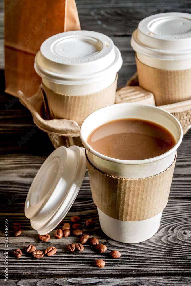 coffee cup take away at wooden background