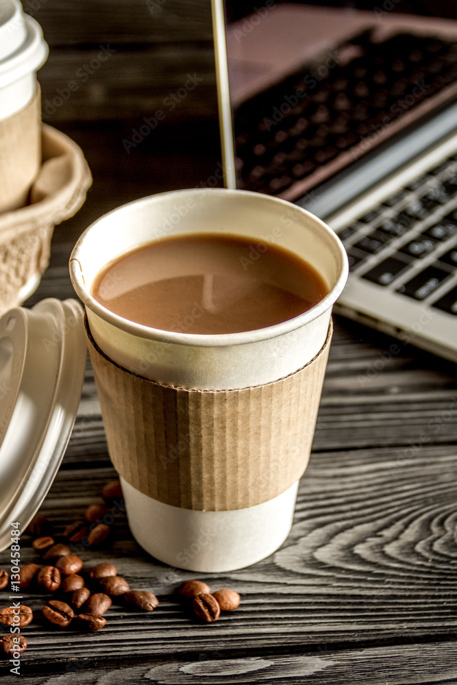 coffee cup take away at wooden background