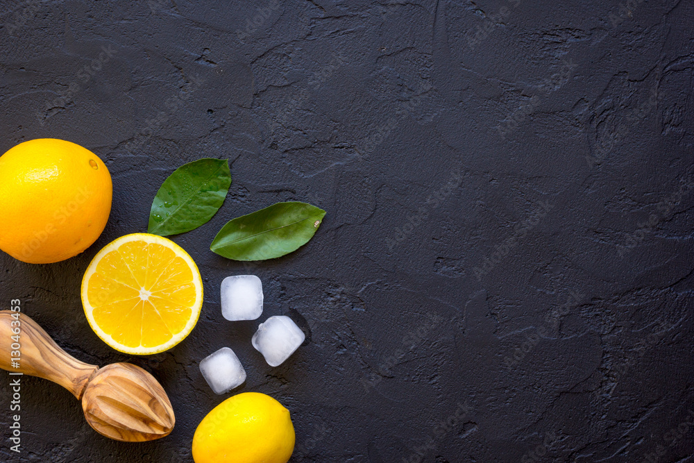 freshly squeezed orange juice on dark background top view