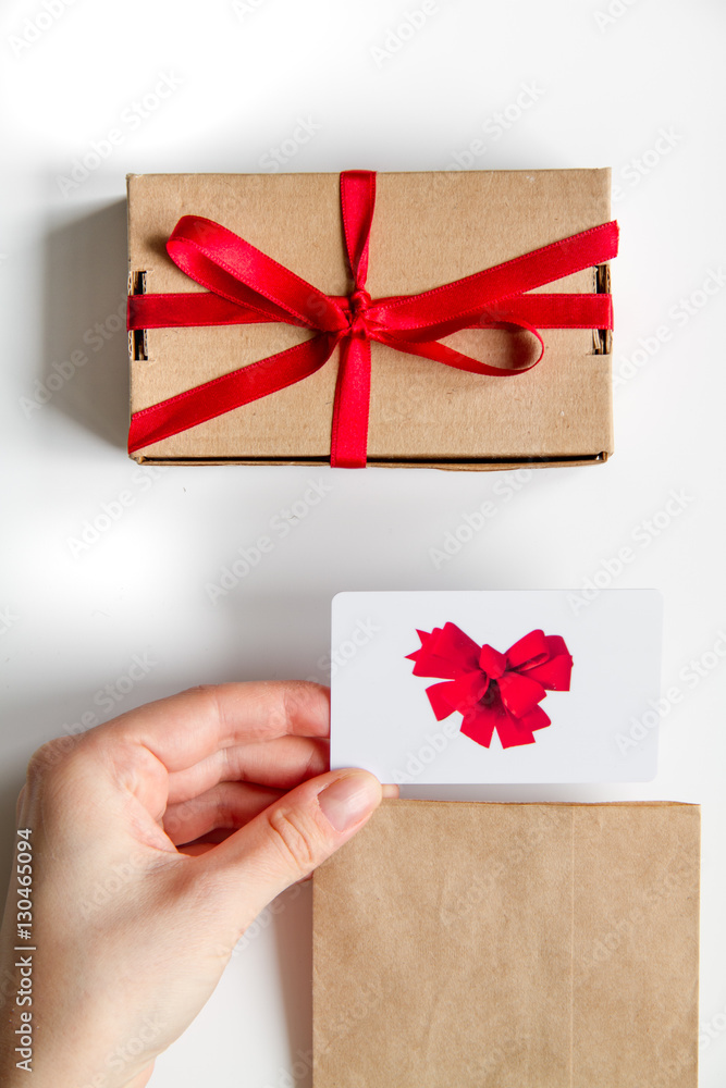 concept of gift cards on white background top view