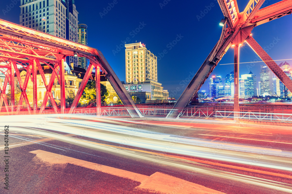 Shanghai Garden Bridge Traffic at night