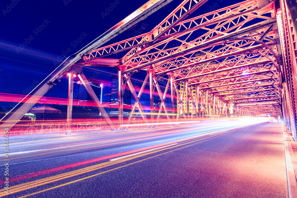 Shanghai Garden Bridge Traffic at night