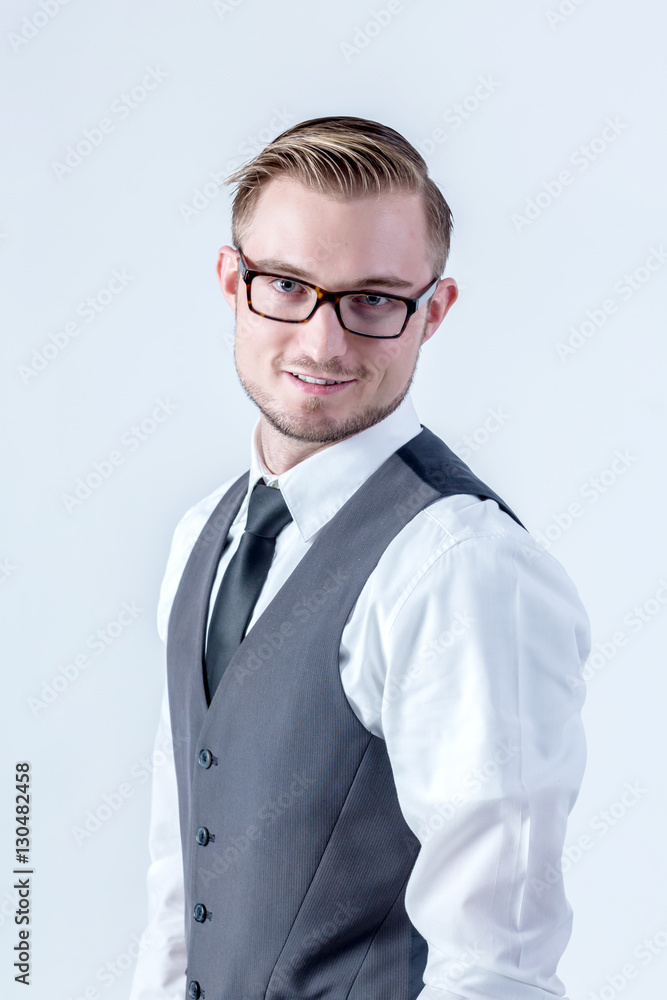 Young handsome man with great smile wearing fashion eyeglasses a