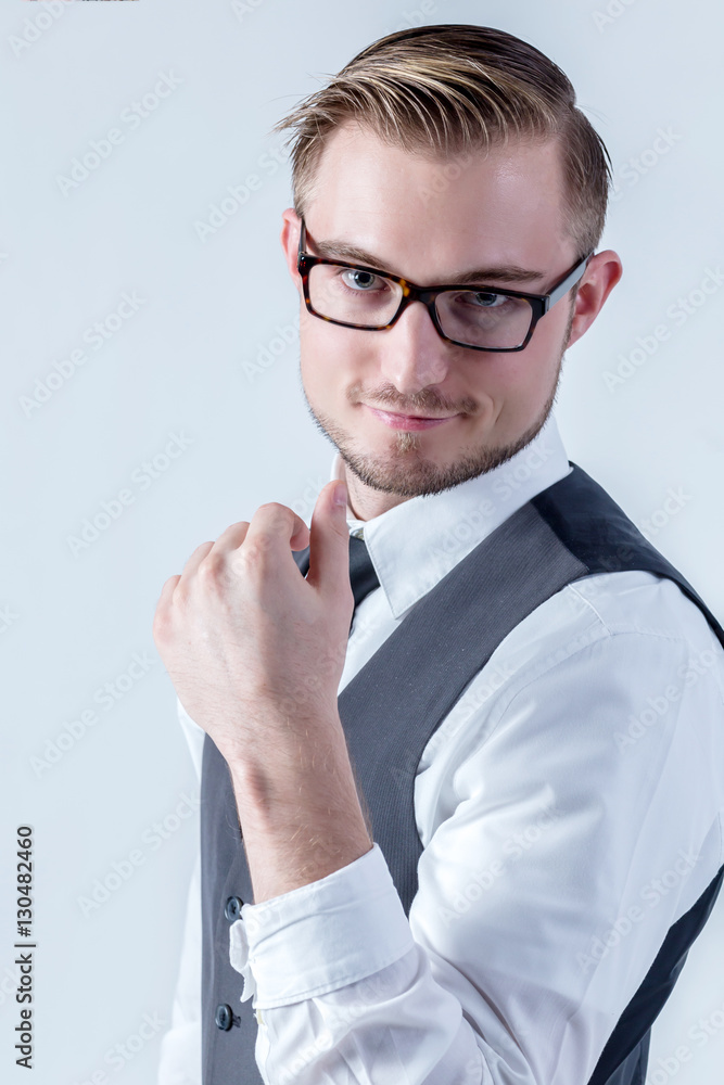 Young handsome man with great smile wearing fashion eyeglasses a