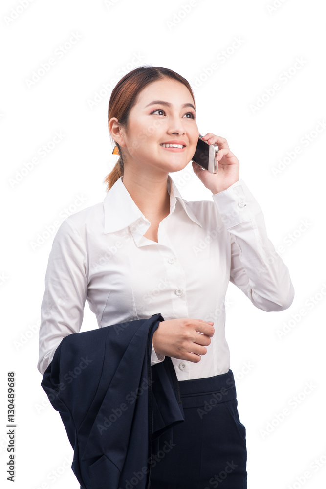 Portrait of Beautiful Young Asian Business woman using mobile ph