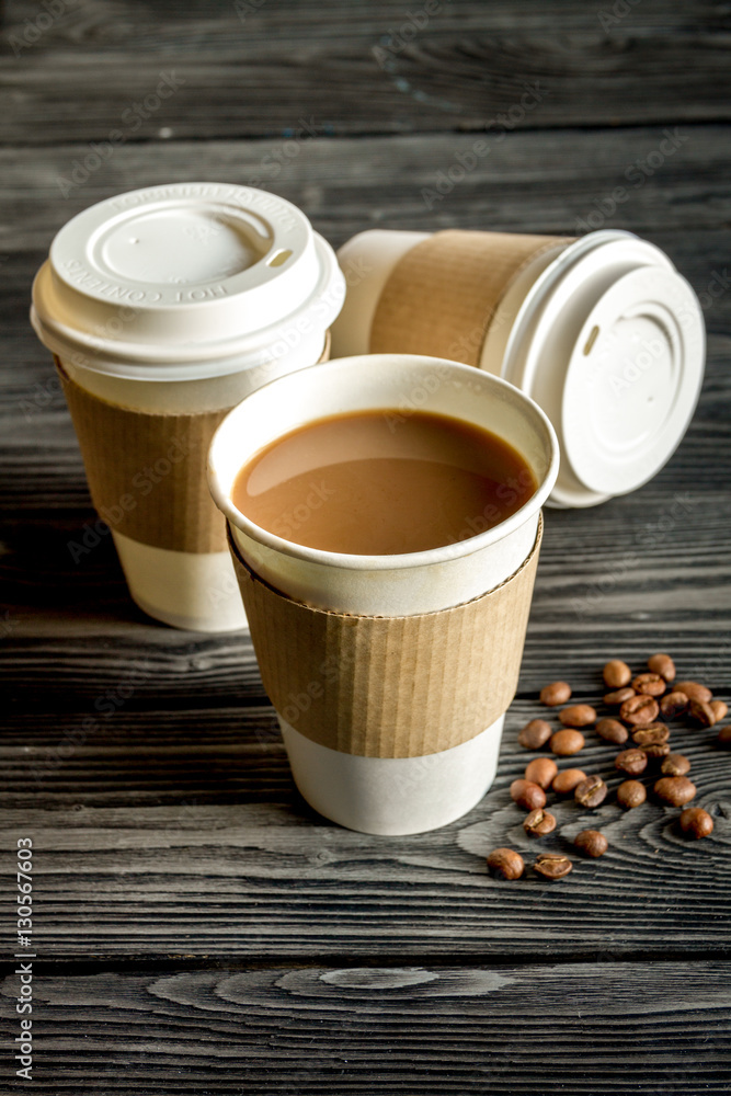 coffee cup take away at wooden background