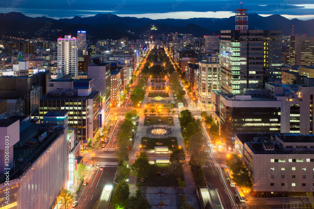 日本北海道奥多里公园札幌的城市景观。